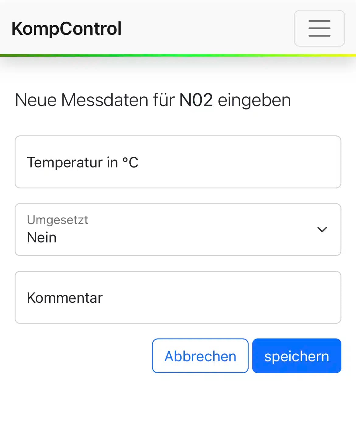 Temperatur mobil eintragen
