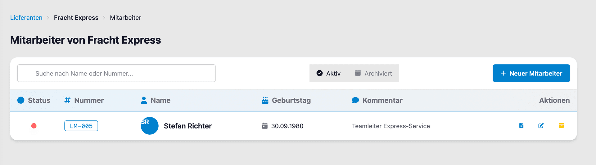 Lieferanten und Mitarbeiterverwaltung