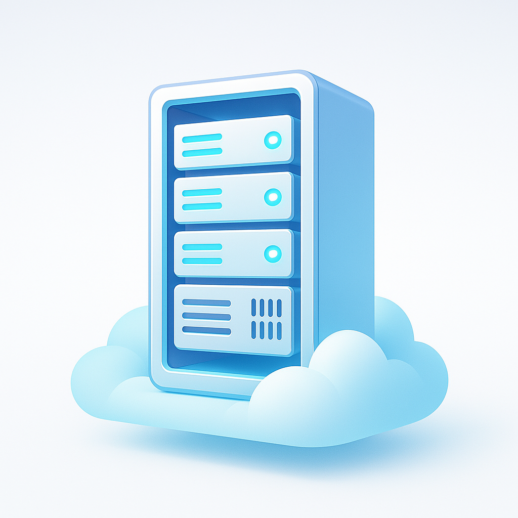 A futuristic and minimalistic illustration of a 19-inch server rack (19 rack) placed on a stylized